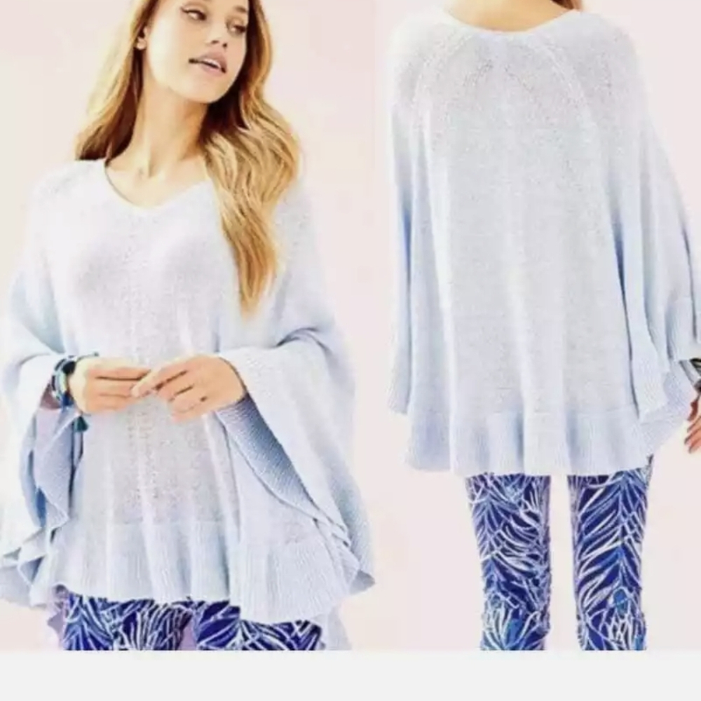 LILLY PULITZER  Eilna Powder Blue Poncho Style Knit Sweater sz.S/M